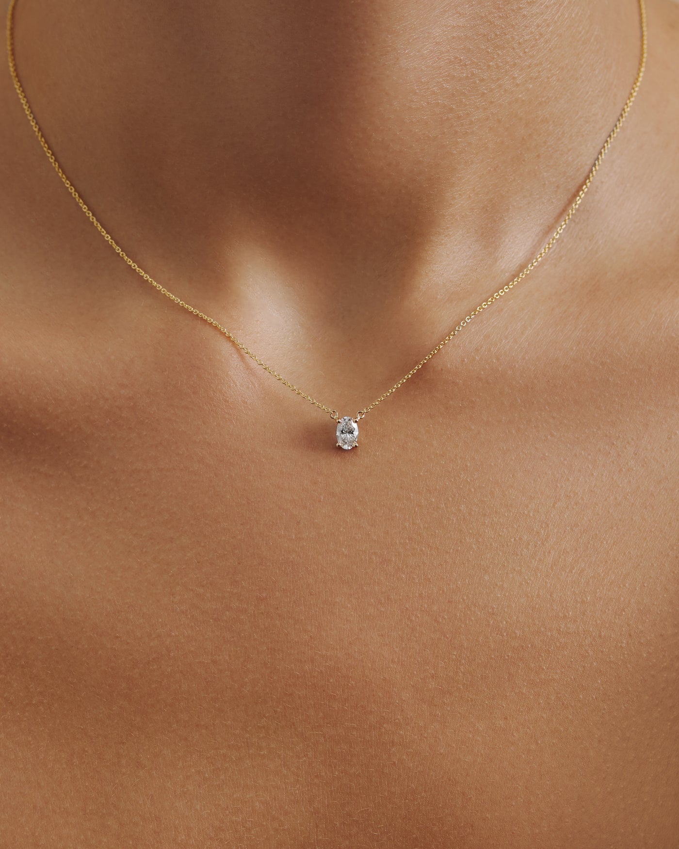 Oval Solitaire Diamond Necklace